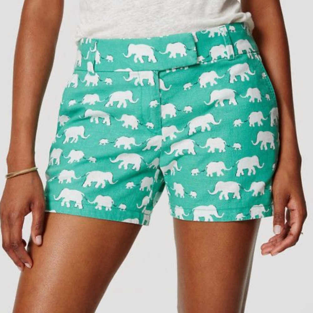 Loft Linen Cotton Elephant Print Summer Shorts Women’s 2 Extra Small